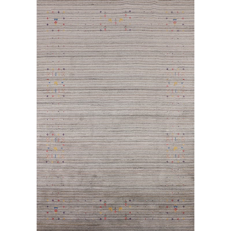 Striped Gabbeh Indian Area Rug Handmade Wool Carpet - 6'0"x 7'11"