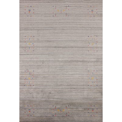 Striped Gabbeh Indian Area Rug Handmade Wool Carpet - 6'0"x 7'11"