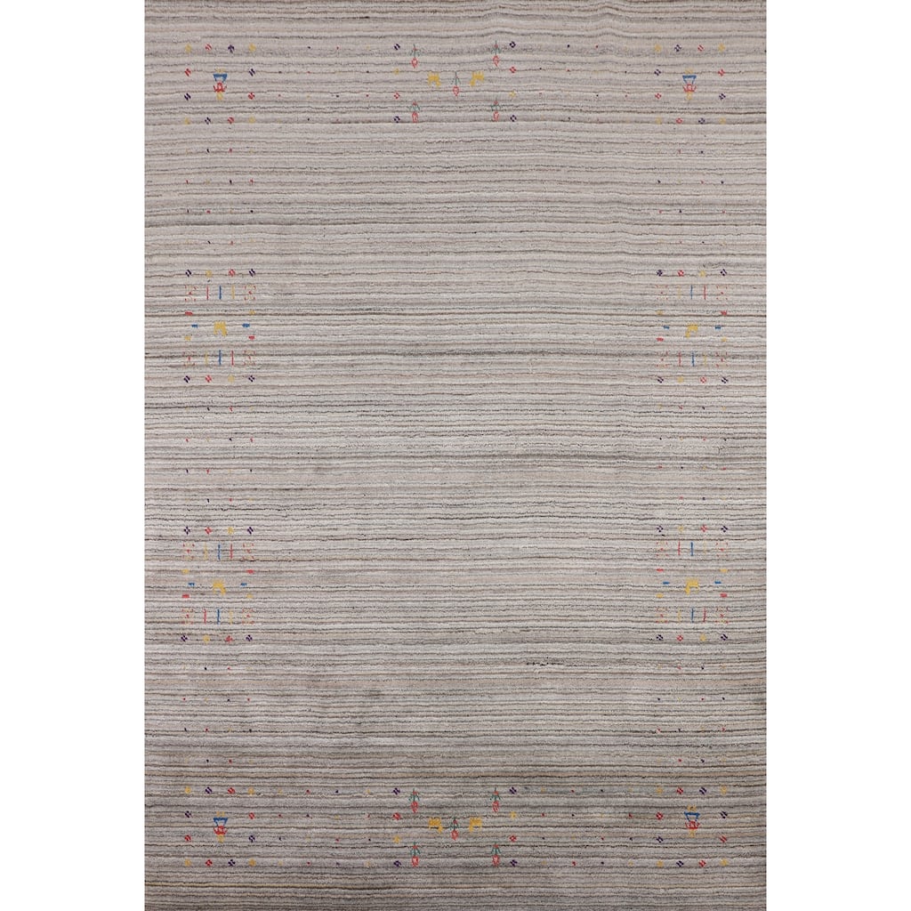 Striped Gabbeh Indian Area Rug Handmade Wool Carpet - 6'0"x 7'11"
