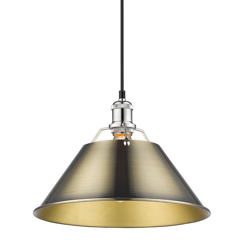 Orwell 14" Wide Large Pendant in Chrome with Aged Brass - Silver