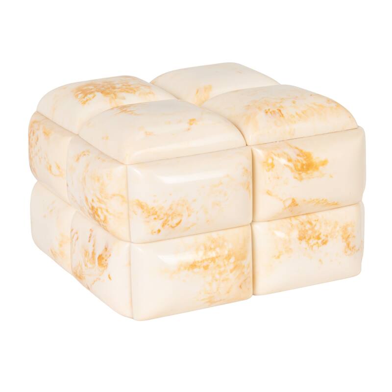 Marbled Resin Studded Decorative Storage Box with Lid - 7.0"L x 7.0"W x 4.25"H - Ivory
