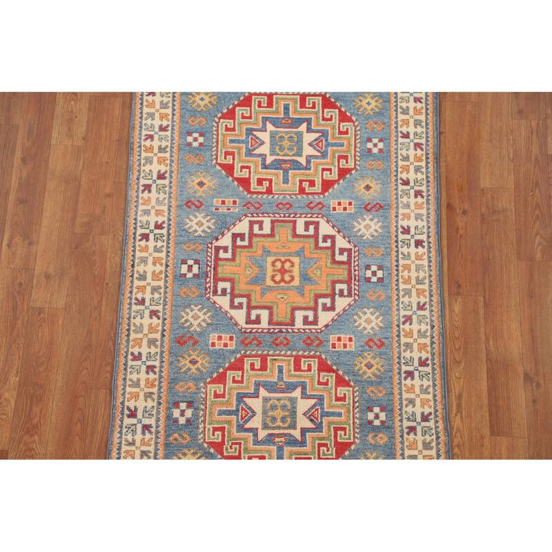 Light Blue Kazak Accent Rug Handmade Wool Carpet - 2'7" x 4'3"