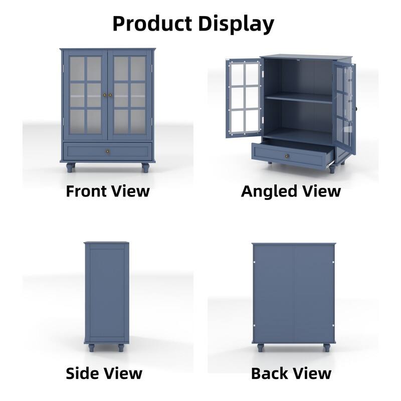 Modern Buffet Cabinet with Adjustable Shelves and Display Glass Doors for Versatile Living Room Storage