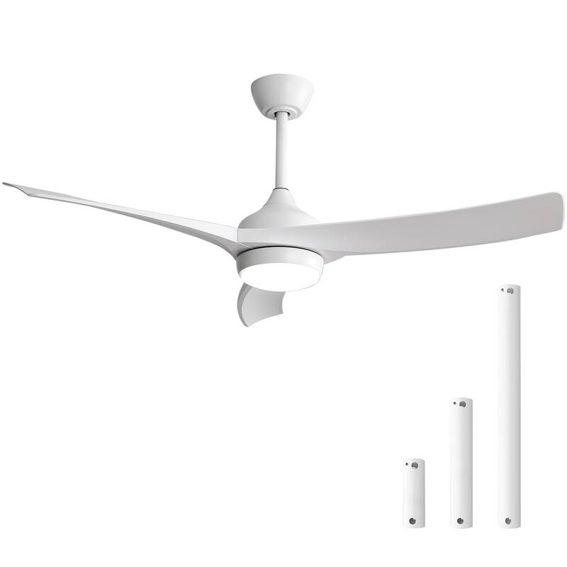 52 Inch Modern White Ceiling Fan with 18W LED Light and Remote Control 3 ABS Blades Noiseless Reversible DC Motor