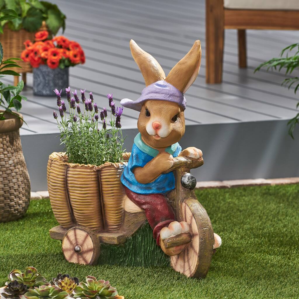 Animal Planter Pot Outdoor Rabbit Sculpture Planter Pot, Blue/ Brown ...