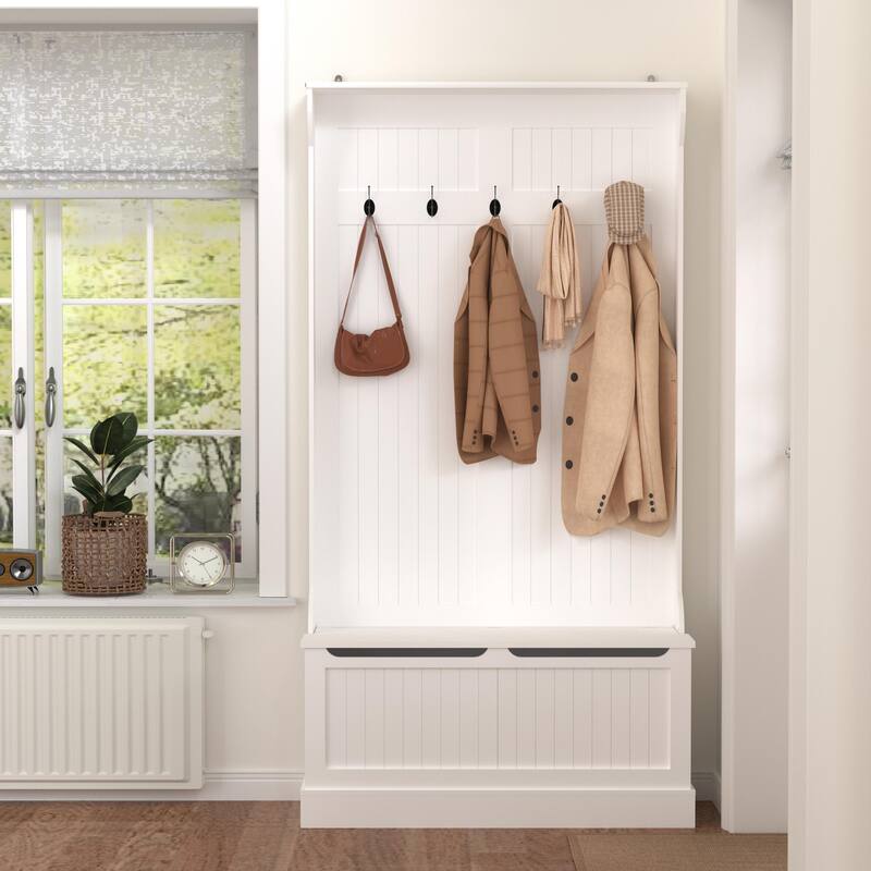 Modern Style Coat Rack,Entryway Bench Standing, Hall Tree with Shoe Storage, Entryway Organizer with 5 Hooks