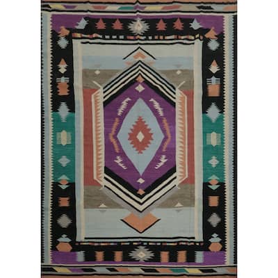 Hand Woven Oriental 100% Wool Carpet Southwestern Tribal Purples Kilim Area Rug - 9' 11'' X 8' 3''