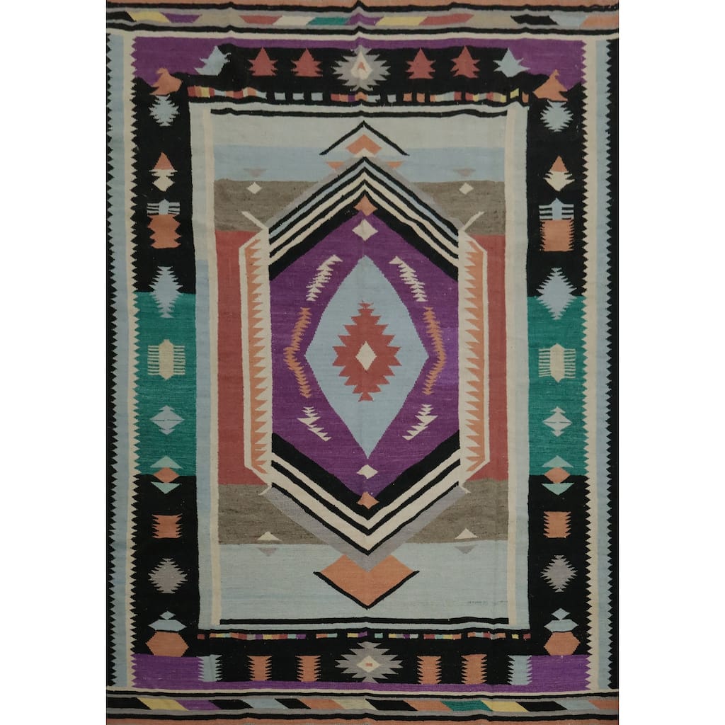 Hand Woven Oriental 100% Wool Carpet Southwestern Tribal Purples Kilim Area Rug - 9' 11'' X 8' 3''