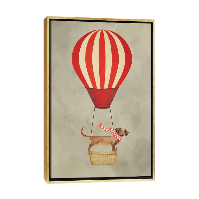 iCanvas "Dachshund With Air Balloon" by Coco de Paris Framed Canvas Print - Gold - 26x18