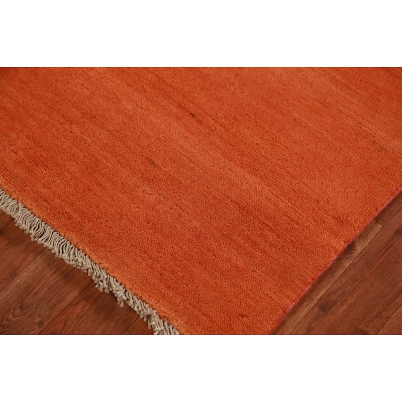 Orange Modern Gabbeh Oriental Foyer Rug Handmade Wool Carpet - 3'1" x 4'10"