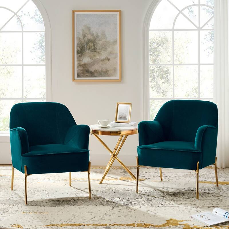 Nora Modern Velvet Accent Chair with Golden Metal Legs Set of 2 by HULALA HOME