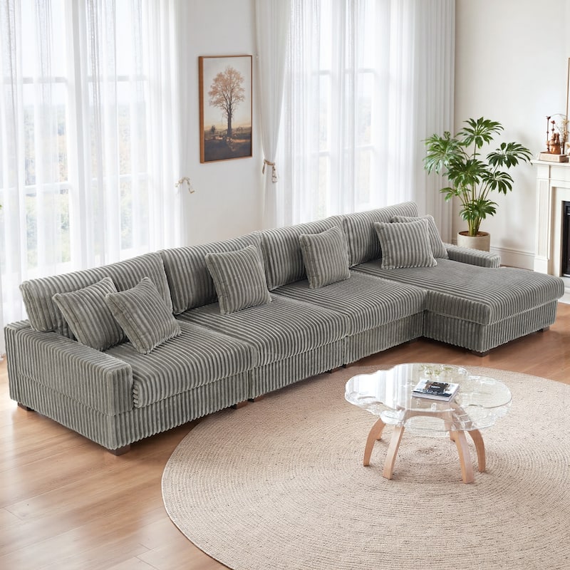 Anne 150" W Oversized Upholstered Modular Sectional Sofa - Light Grey-Type 1 - Right Facing