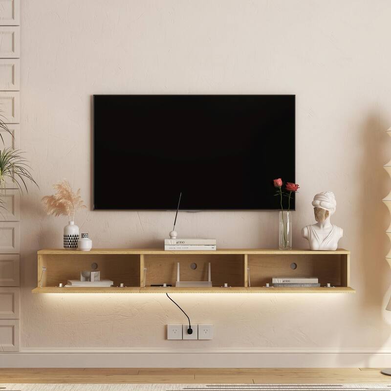 69" Modern TV Stand, Floating TV Cabinet Entertainment Center with 16 Color LEDs