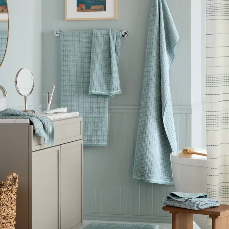 TOWN & COUNTRY EVERYDAY 6-Piece Textured Windowpane Set, 2 Bath, 2 Hand, 2 Wash, 100% Cotton