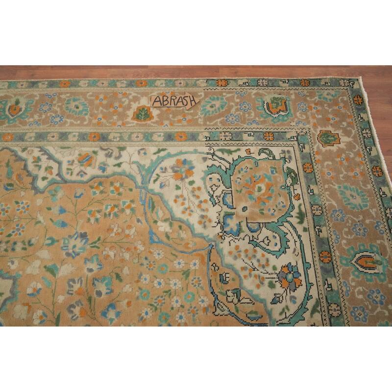 Hand Knotted Oriental 100% Wool Carpet Traditional Floral Peach Tabriz Area Rug - 12' 6'' X 9' 6''