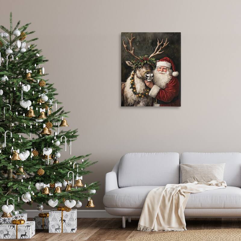 Stupell Santa & Reindeer Portrait Canvas Wall Art Design By Arlington Prints
