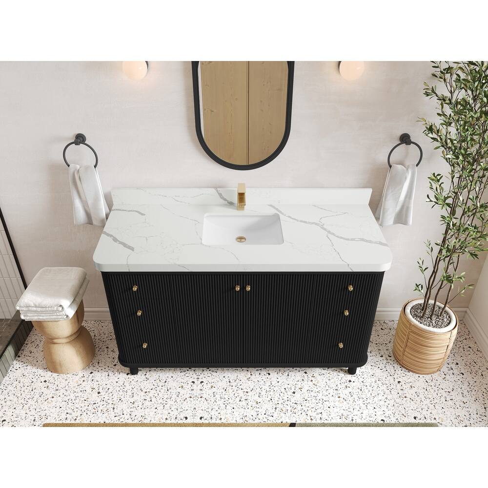 Willow Collections 60 in. W x 22 in. D Reeded Miami Single Bowl Sink Bathroom Vanity with Countertop