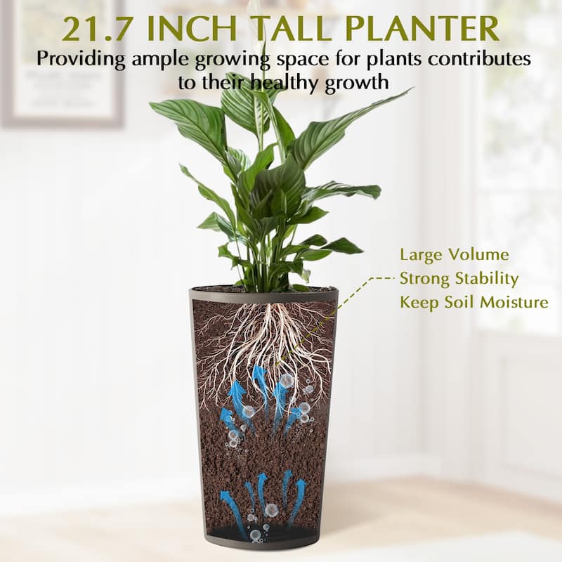 2 Pack Tall 21.7 in Planters for Outdoor Plants, Modern Tall Square Planter Box, Indoor Outdoor Porch Patio Flower Pot