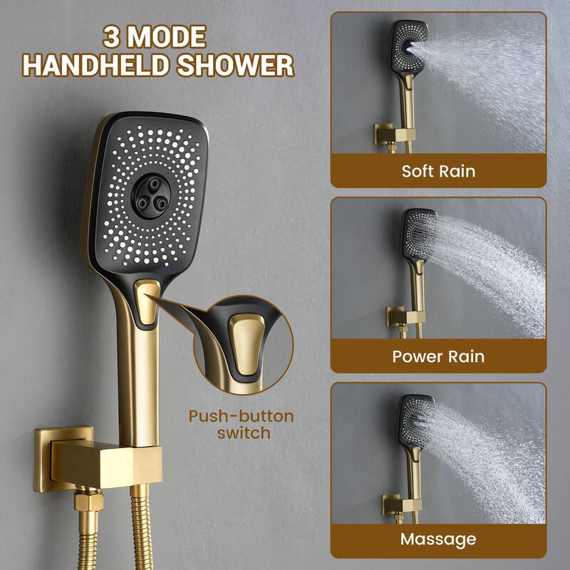 LED Shower System with 7-Spray Fixed & Handheld Dual Heads, 2.5 GPM, 6 Body Jets, 64-Color Lighting
