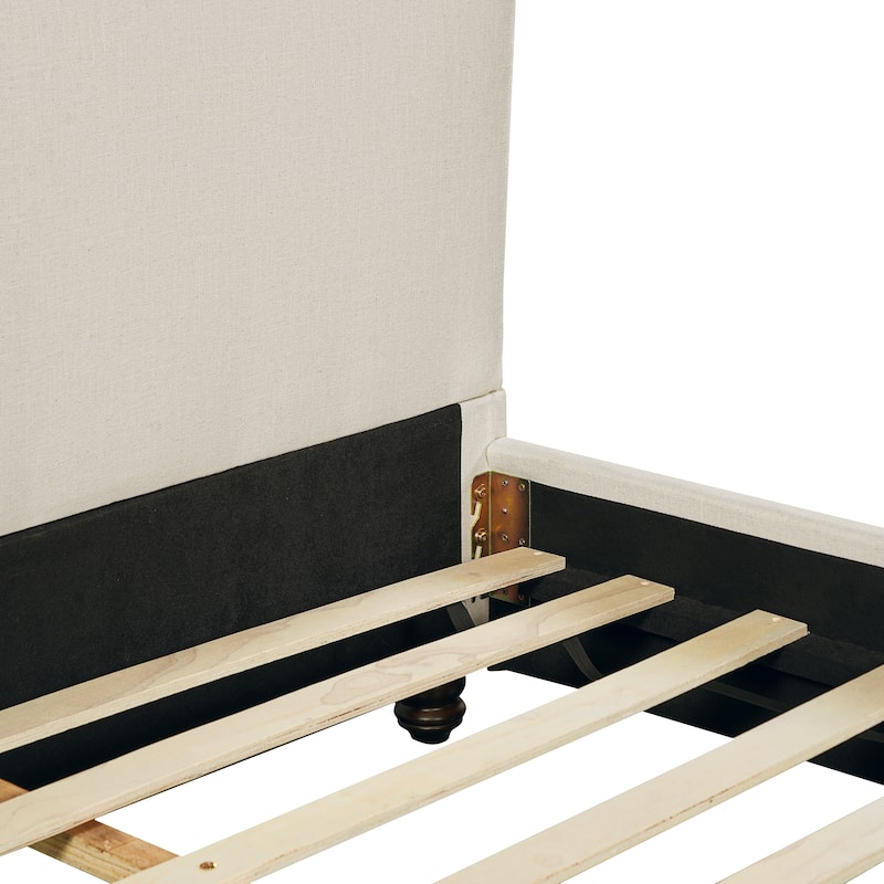Christopher Knight Home - Modern Linen Upholstered Bed Frame with Solid Wood Legs and a Robust Headboard and Footboard