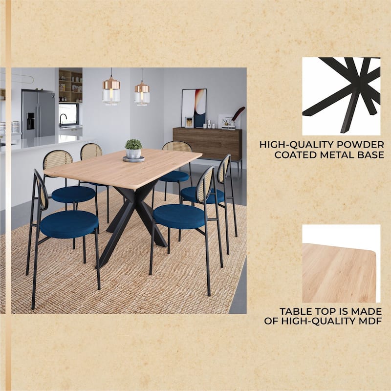 Ravenna Modern 63" Rectangular Dining Table with Solid Wood Top & X-Shape Metal Legs for Home Kitchen Dining Room