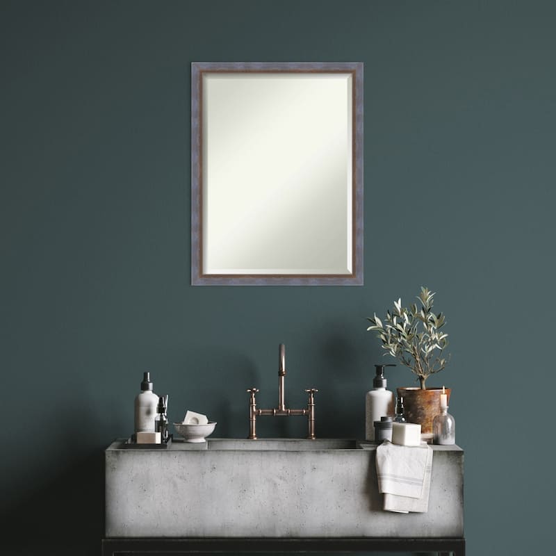 Two Tone Beveled Wood Framed Bathroom Vanity Wall Mirror