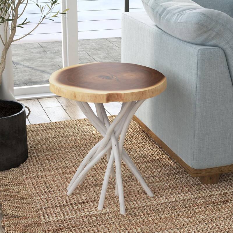 Merrill Solid Teak Wood Stick Base Accent Table by East at Main - White