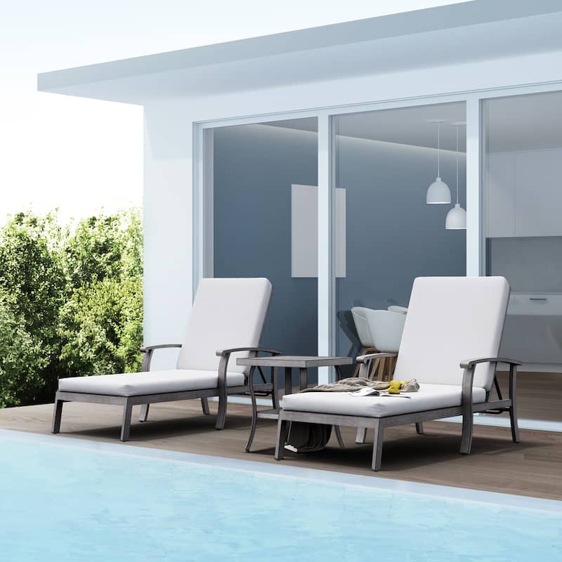 2-Piece Aluminum Patio Chaise Lounge with Side Table and Gray Cushions