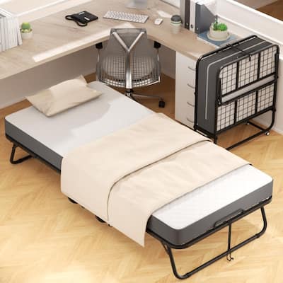 Twin Folding Bed with 5 Inch Memory Foam Mattress, Space Saving Portable Rollaway Guest bed for Adults with Dustproof Bag