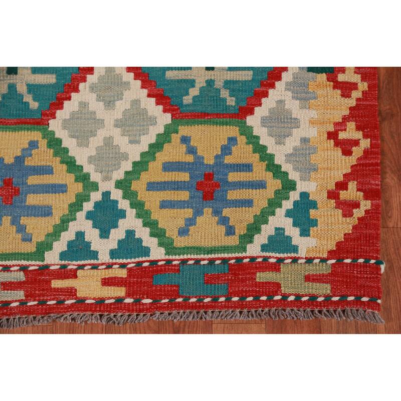 Hand Woven Oriental 100% Wool Carpet Southwestern All-Over Multi-Colored Kilim Runner Rug - 15' 11'' X 2' 10''