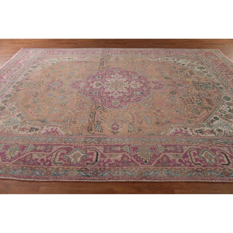 Geometric Tabriz Persian Vintage Area Rug Handmade Wool Carpet - 9'7"x 12'5"