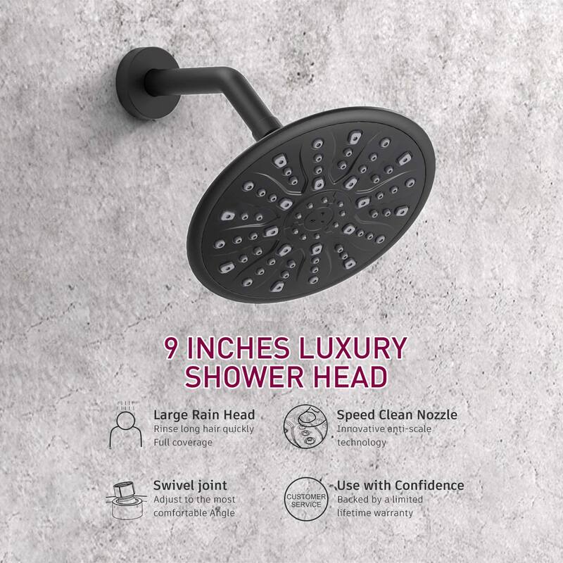 Proox 9 inch Single Handle Rainfall Round Shower Head Faucet W/ Wall Mounted Bathtub Spout