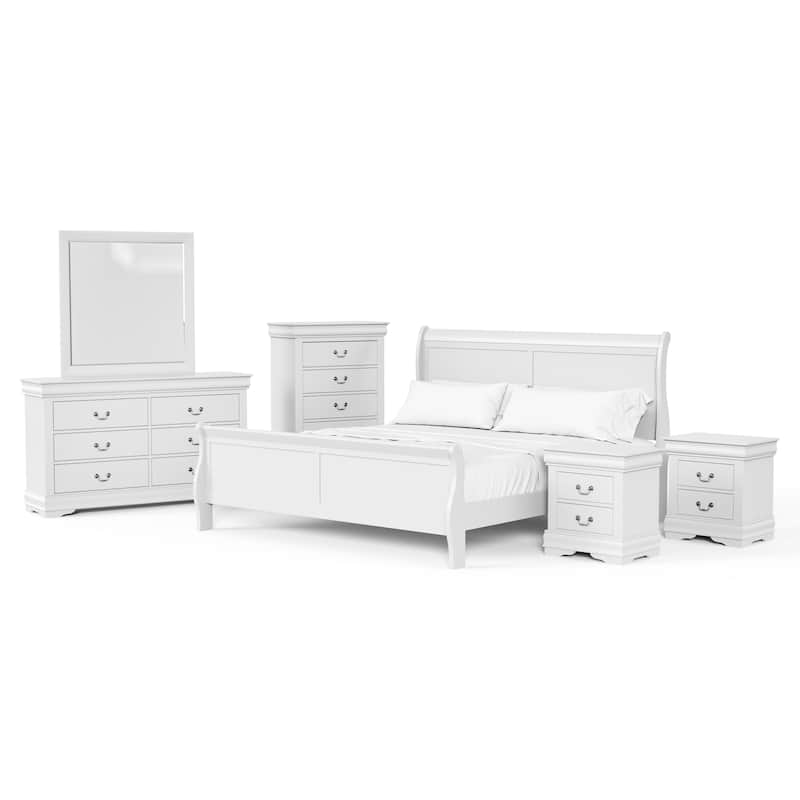 Furniture of America Devi Traditional Solid Wood 6-Piece Sleigh Bedroom Set