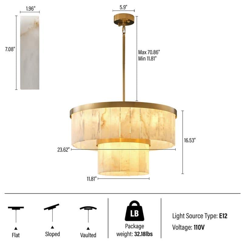Elegant layered alabaster chandelier with natural stone panels