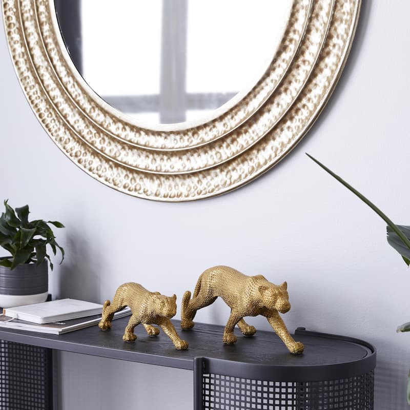 Polystone Leopard Decorative Sculpture - Set of 2 Black or Gold - Roche River Decor