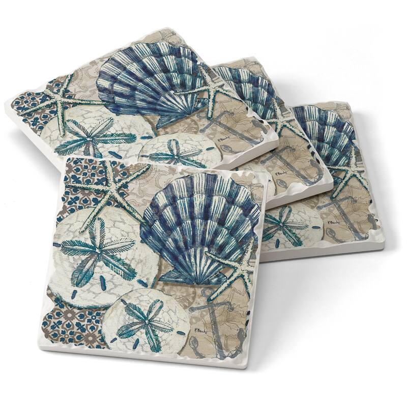 Counterart Absorbent Stone Coasters - Tide Pool Shells - Set of 4 - 4x4x1.202