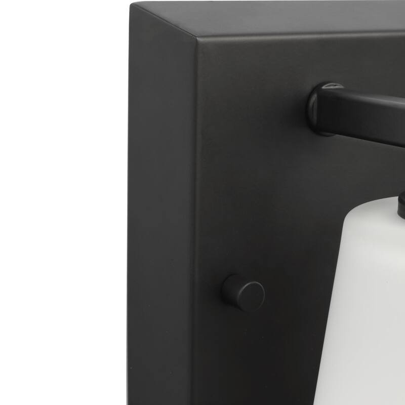 Vertex Collection One-Light Matte Black Etched White Glass Contemporary Bath Light - 4.75 in x 6.25 in x 7.5 in