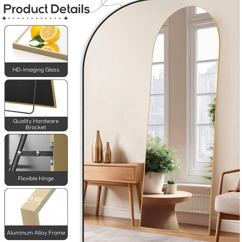 Arched Mirror Full Length, 21"x64" Body Wall Mirrors Shatter-Proof Glass, Large Tall Arch Mirror with Stand Aluminum Alloy Frame