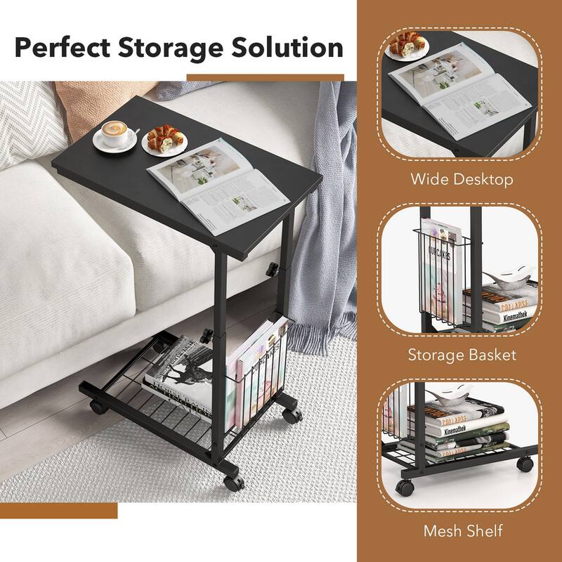 Gymax Set of 2 C-shaped Sofa Side Table Height Adjustable Compact End