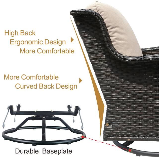 OVIOS 6-piece Rattan Wicker Patio Furniture Set Swivel Rocking Chair Set