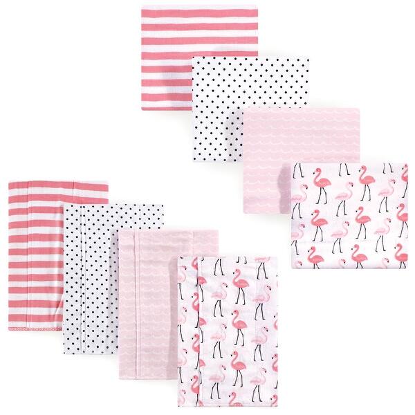 slide 1 of 1, Hudson Baby Infant Girl Cotton Flannel Burp Cloths and Receiving Blankets, 8-Piece, Flamingos, One Size - Flamingos - One Size One Size - Flamingos