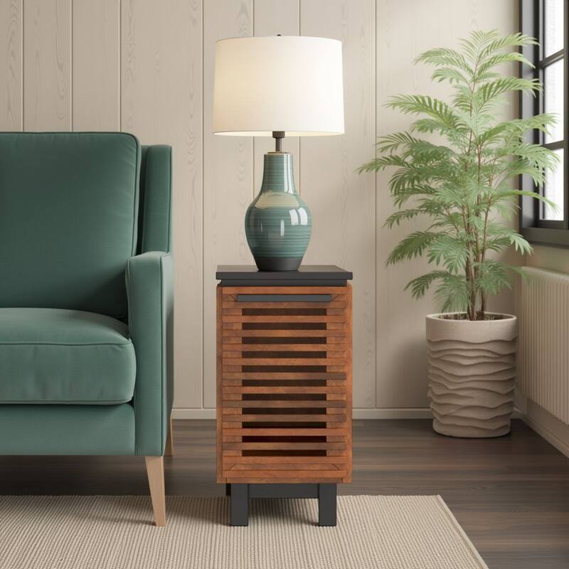 Bridgevine Home Graceland 13" Chairside Table, Fully Assembled, Black with Bourbon Finish - Black with Bourbon - Wood