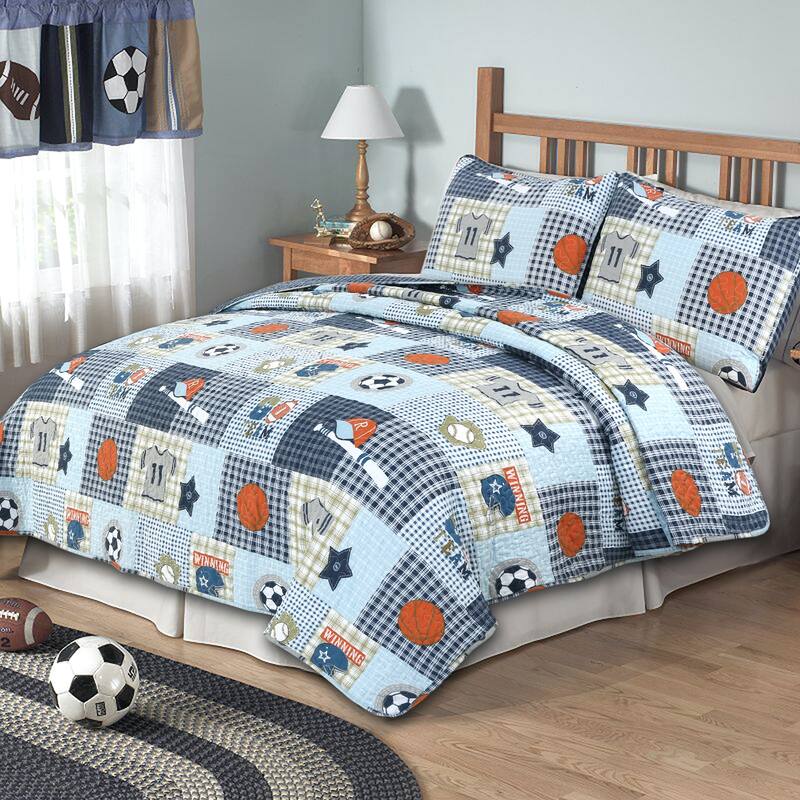 Taylor & Olive Blue Patchwork Sports Quilt Bedding Set - Twin