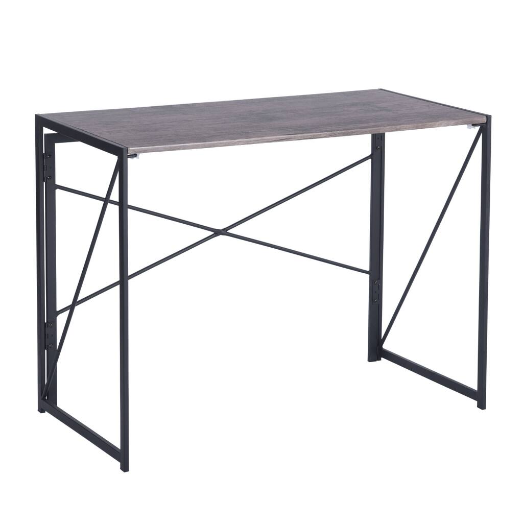 Modern Industrial Metal Leg Computer Desk Dark Brown