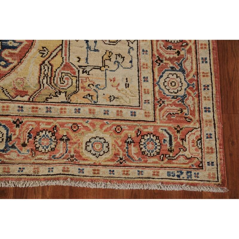 Geometric Heriz Serapi Vegetable Dye Rug Handmade Wool Carpet - 5'0"x 6'10"
