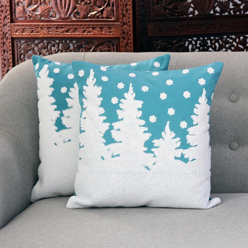 Novica Handmade Turquoise Winter Cotton Cushion Covers (Pair)