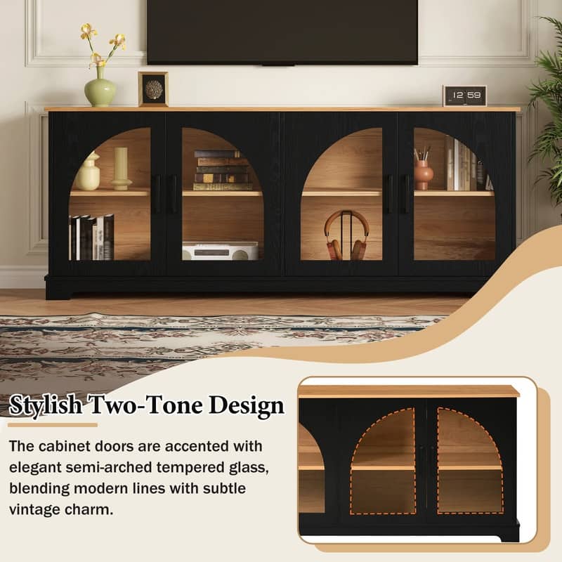 Farmhouse 66.9" TV Stand for TVs Up to 70", Wood Media Console with Adjustable Shelves and Glass Doors