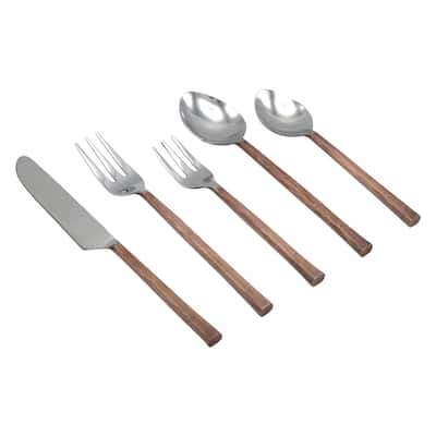 Elyon Sardar Reflective Copper 20 Piece Flatware Set Indian Artisan-Made Set Hand-Forged Stainless Steel Service for 4