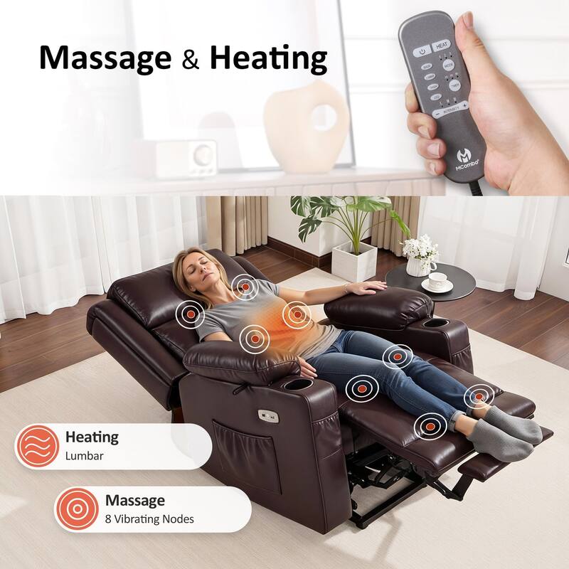 MCombo Lay Flat Dual Motor Power Lift Recliner Chair Sofa with Heat and Massage, Infinite Position, Faux Leather 7661