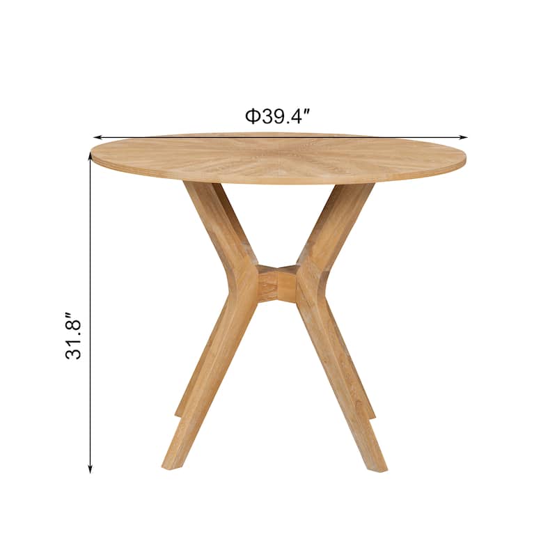 Farmhouse Round Dining Table Set for 2, 39.4" Wood Kitchen Table with 2 Chairs, Compact 3-Piece Dining Set for Small Spaces